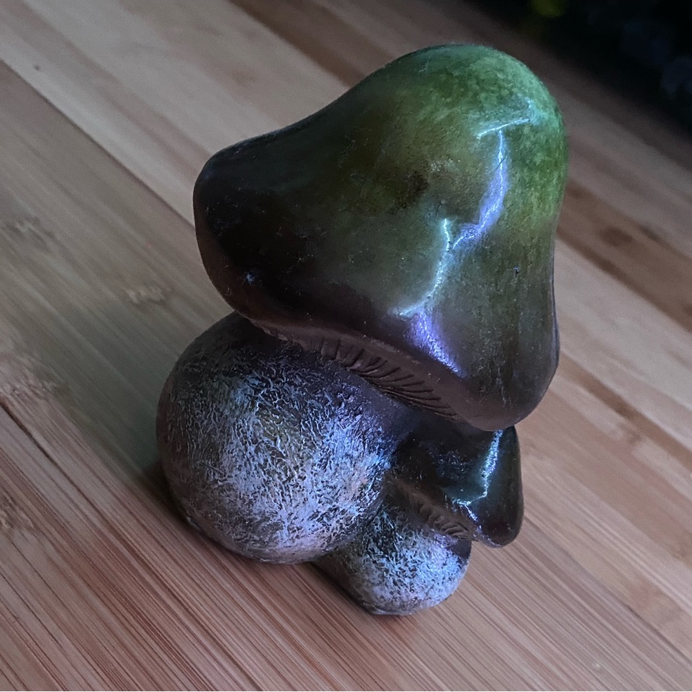 Green and Brown Stone Mushroom Figurine